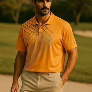 FILA Sport Mens Golf Polo Shirt XL Orange Geometric Print Performance Activewear